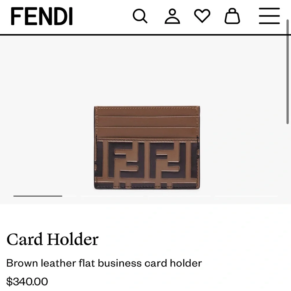 Fendi FF Monogram Logo Brown Leather Card Holder